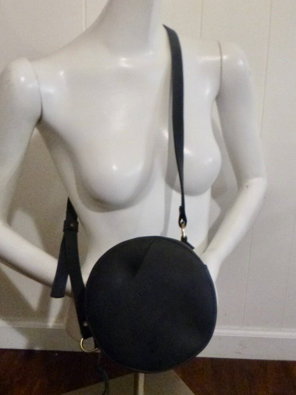 PORTLAND LEATHER-WORKS ROUND CROSSBODY PURSE BAG NAVY BLUE 7 INCH